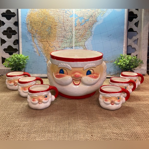 Holt Howard Holiday Vintage Holt Howard Blue Eye Santa Punch Bowl